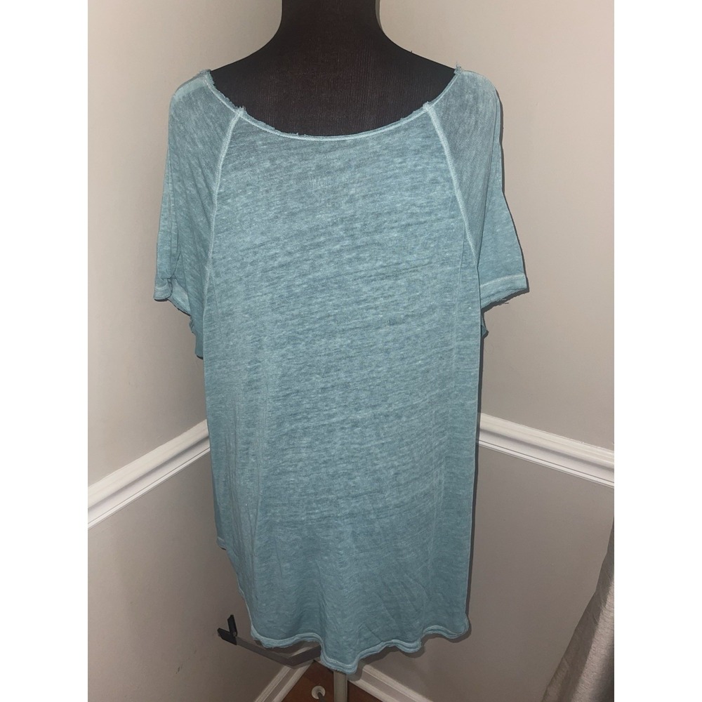 Lucky Brand Plus Size 3X Slub Knit Floral Graphic Tee Aqua Teal Burnout T-Shirt - Picture 2 of 3